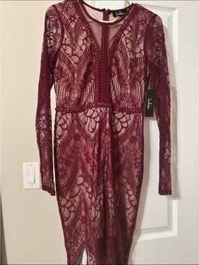 Lulu's Deep Burgundy Lace Long-Sleeve Dress